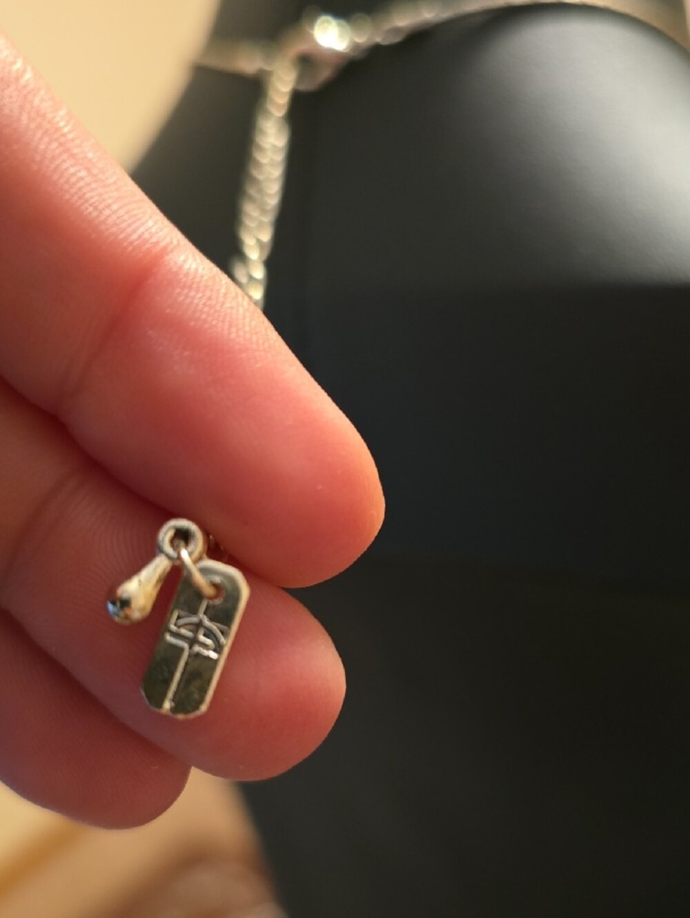 Floral Leaf Drop Necklace in Silver and Black - Picture 9 of 9